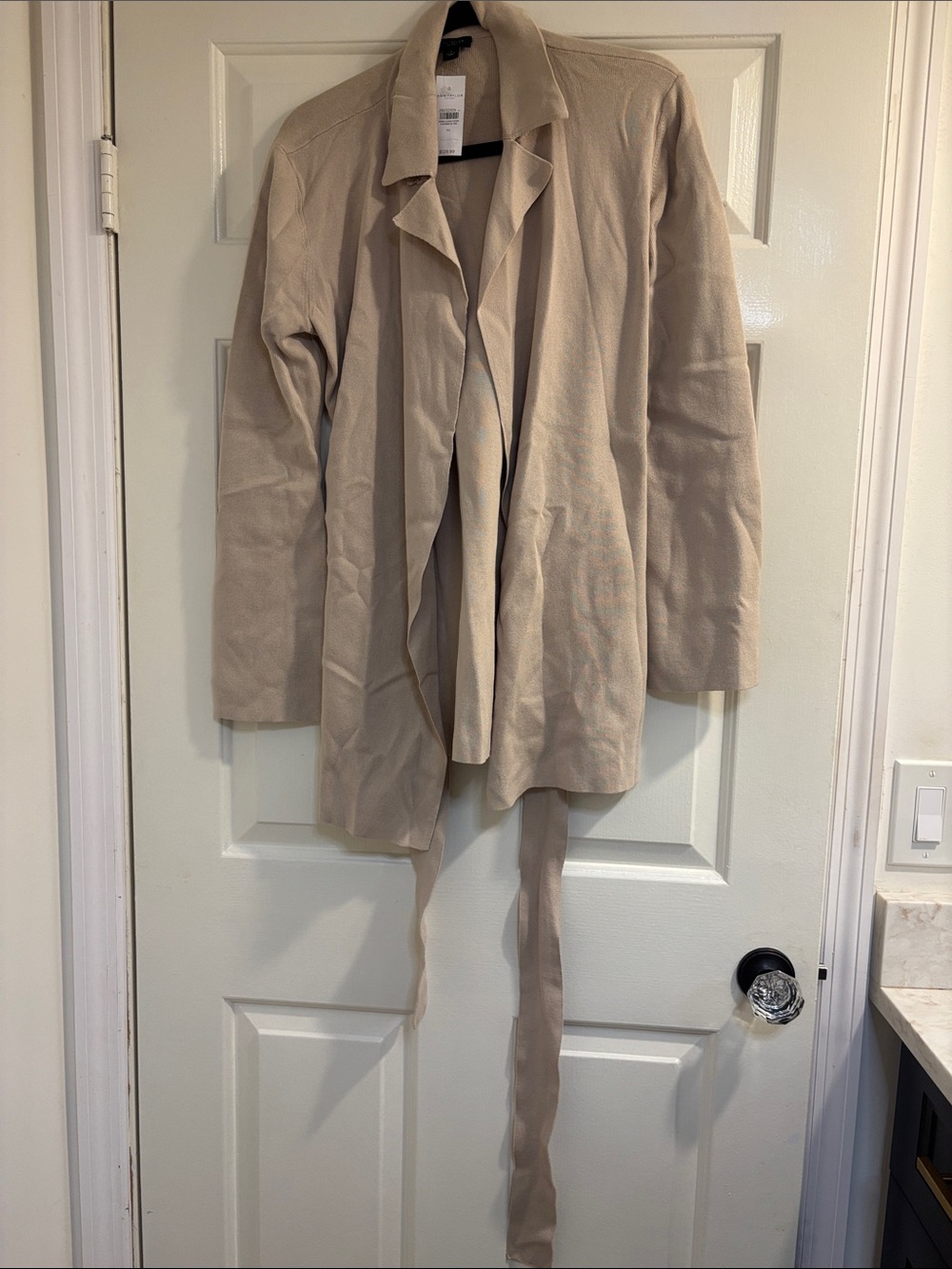 Ann Taylor Factory Tan Tie-Waist Lightweight Trench Coat